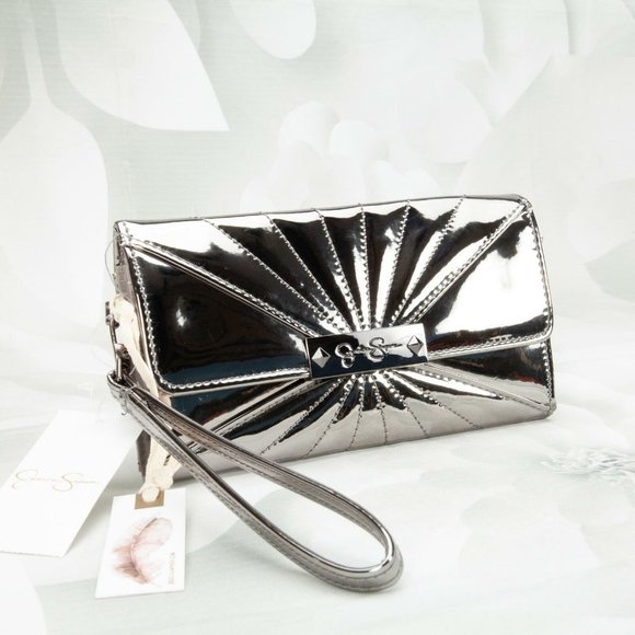 Jessica Simpson Zoe Pewter Clutch Wristlet Wallet - Picture 1 of 8